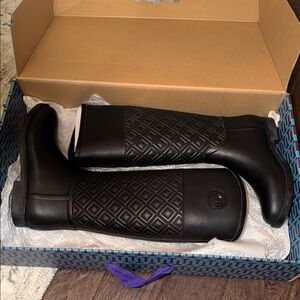 Tory Burch Black Marion Quilted Winter & Rain Boots